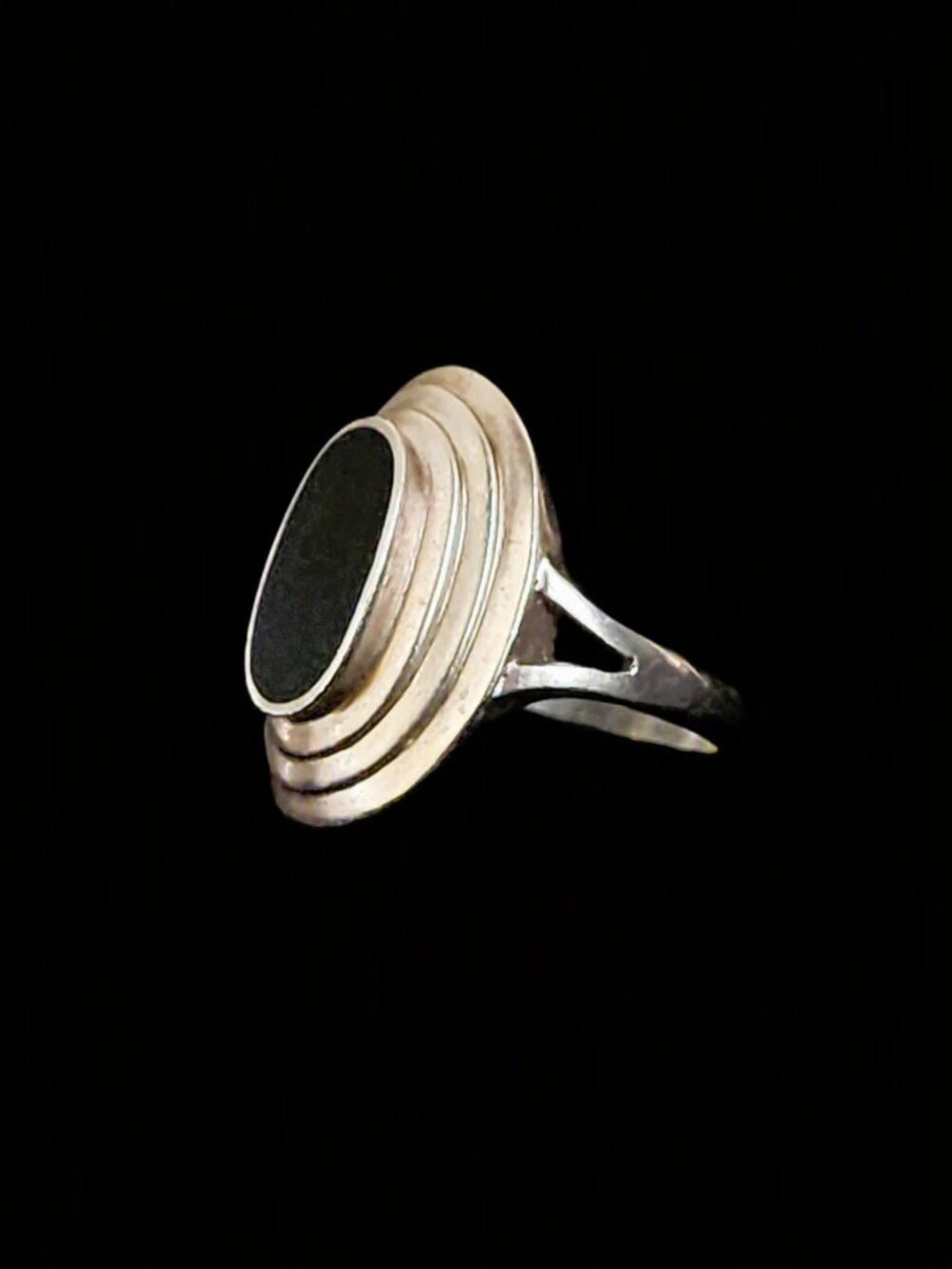 Vintage 1980s Modernist Sterling Silver Black Onyx Statement Ring Size 11 Unisex